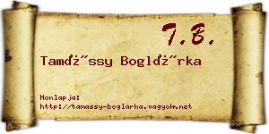 Tamássy Boglárka névjegykártya
